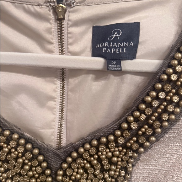 Adrianna Papell Cream Dress with Gold Beading - Picture 2 of 4